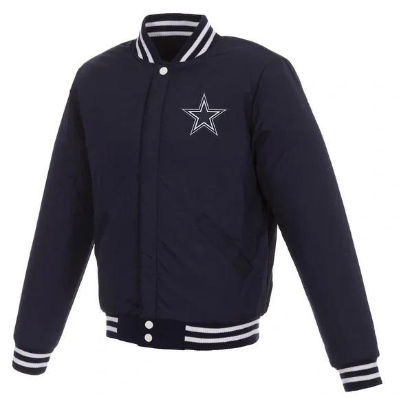 Dallas Cowboys JH Design Reversible Fleece Jacket with Faux Leather Sleeves Bomber & Varsity